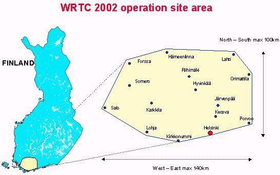 WRTC2002 kartta kilapiljoiden sijoittumeista Etelä-Suomeen